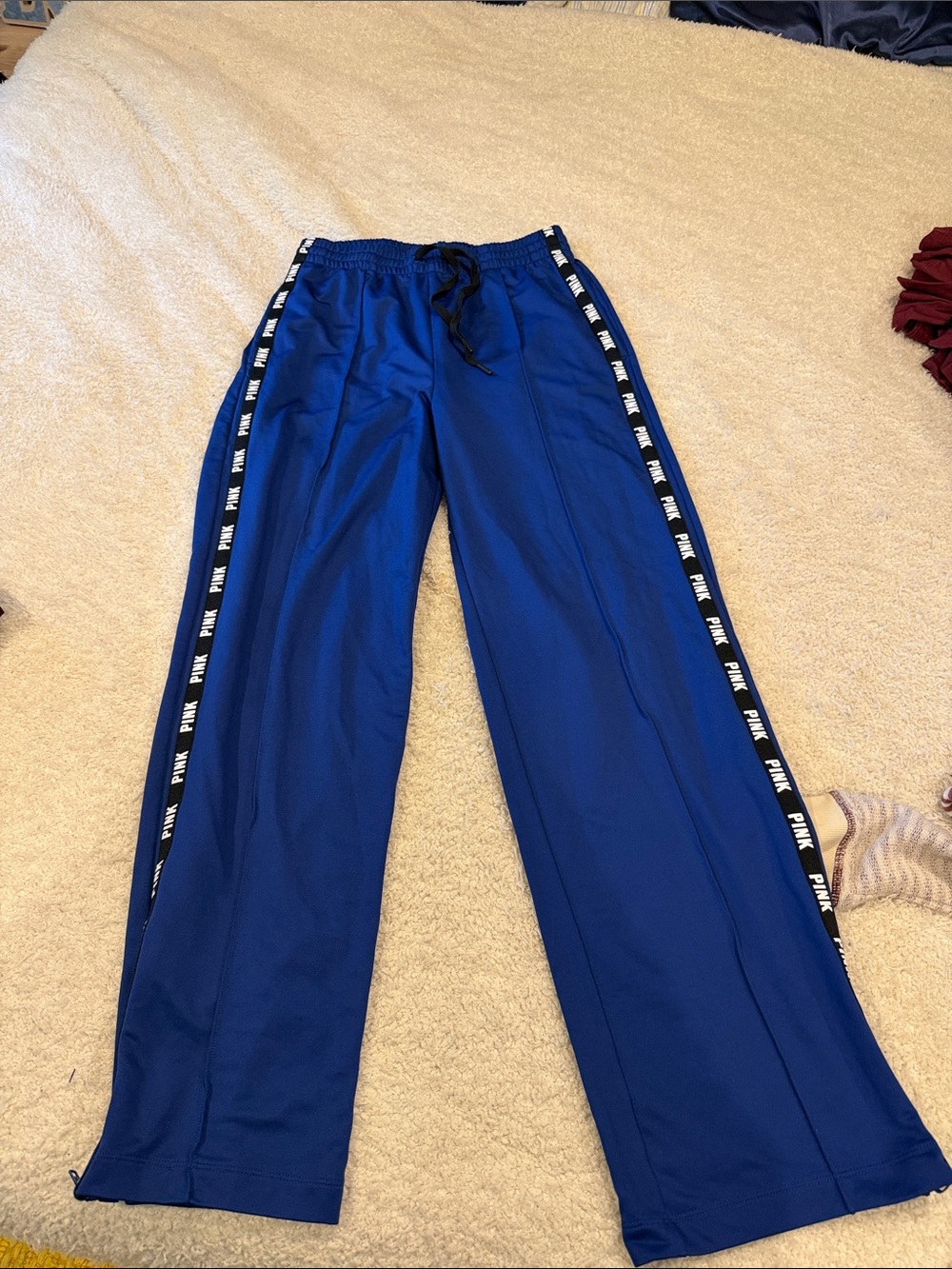 PINK Victoria's Secret Men's Royal Blue Track Pants with Side Logo Tape